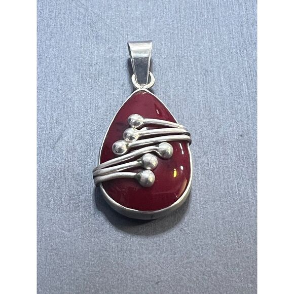 Vintage 925  Mexico Teardrop Jasper pendant - Picture 1 of 5